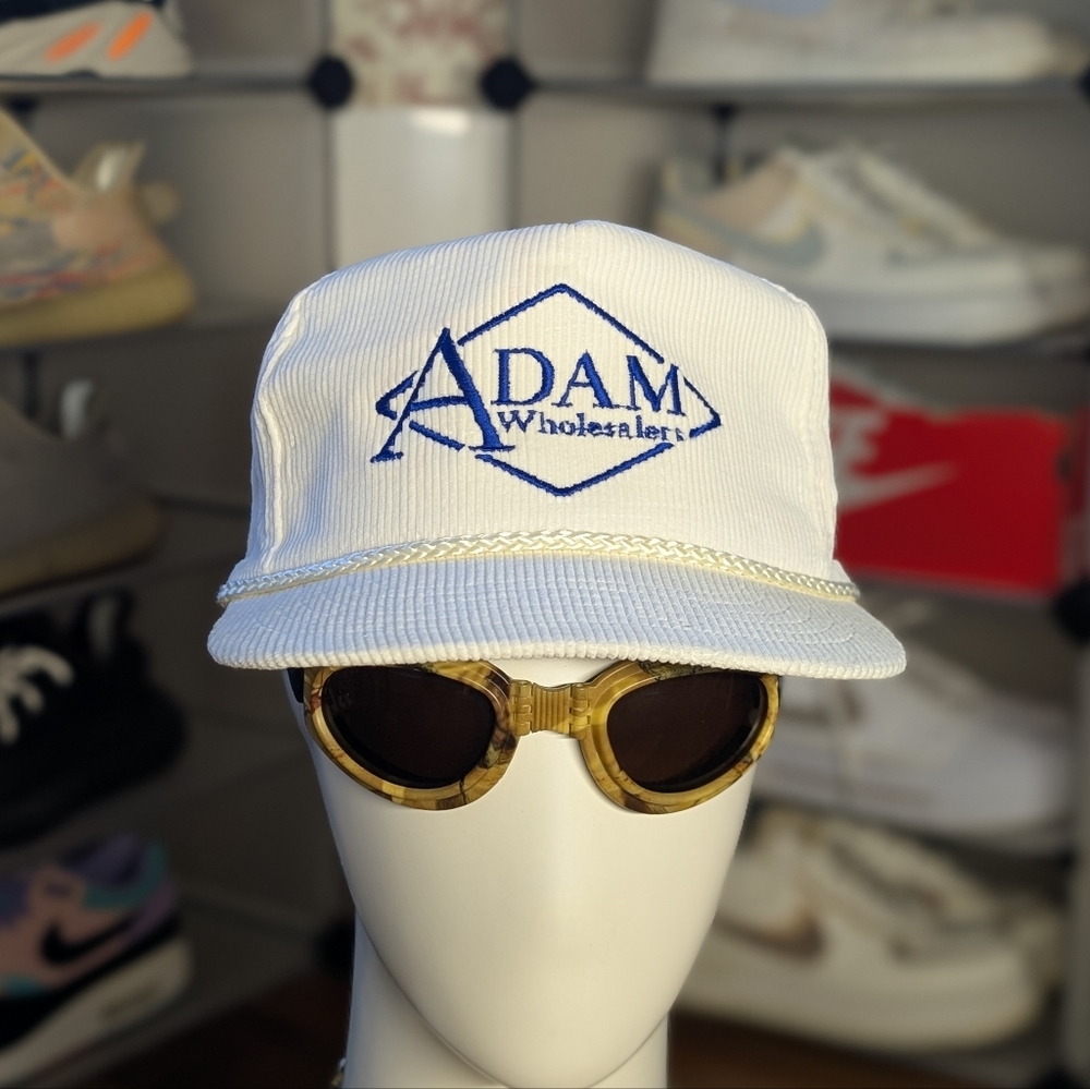 White Corduroy Rope-Trim Cap